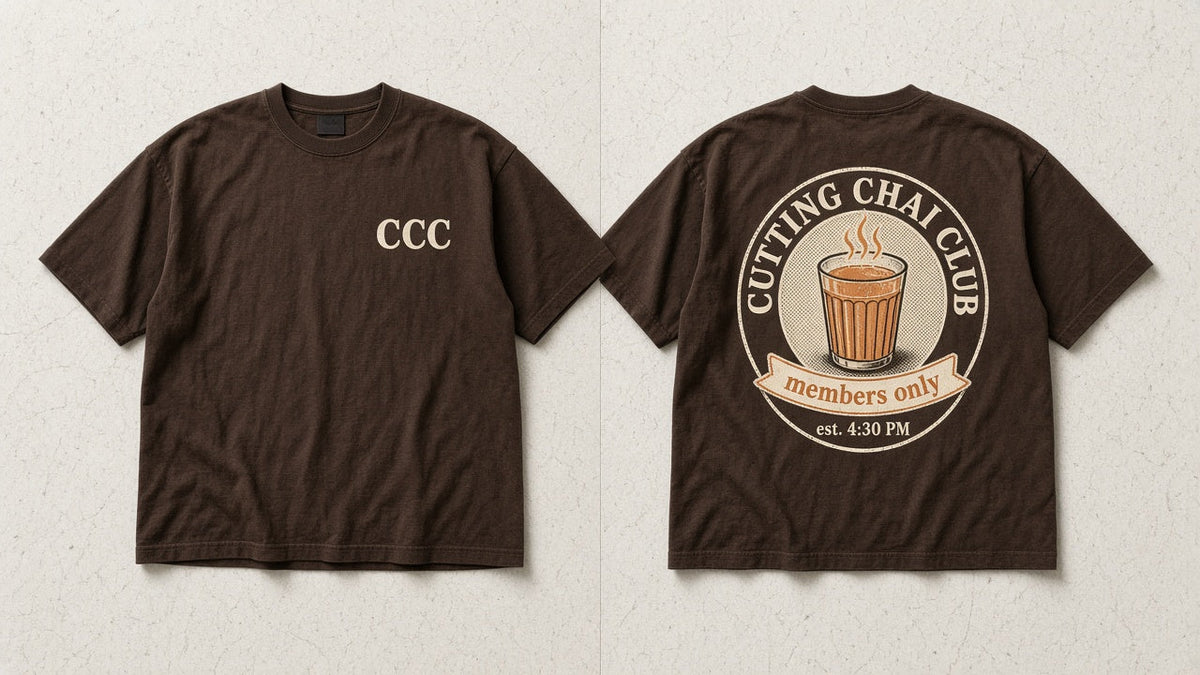 Cutting Chai Club oversized t-shirt by Matchbox Society, brown, front and back print