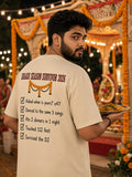 Shaadi Season Survivor 2026 oversized tee in beige, back print shown on model - Matchbox Society Drop 01