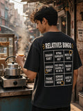 Beta Aage Ka Kya Plan Hai oversized tee in washed black, back print shown on model - Matchbox Society Drop 01