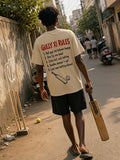 Gully XI Rules oversized tee in beige, back print shown on model - Matchbox Society Drop 01
